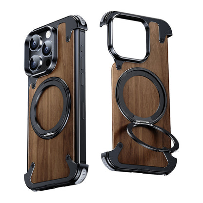 Luxury Designed Magnetic Walnut Metal Phone Case