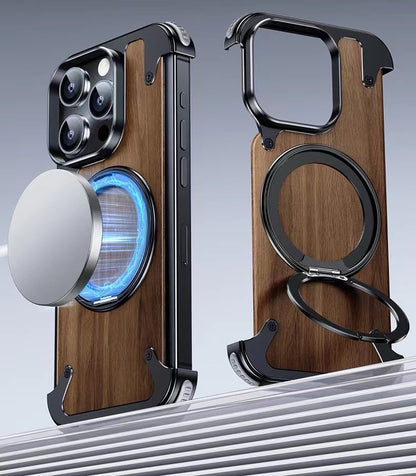 Luxury Designed Magnetic Walnut Metal Phone Case
