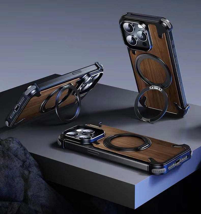 Luxury Designed Magnetic Walnut Metal Phone Case