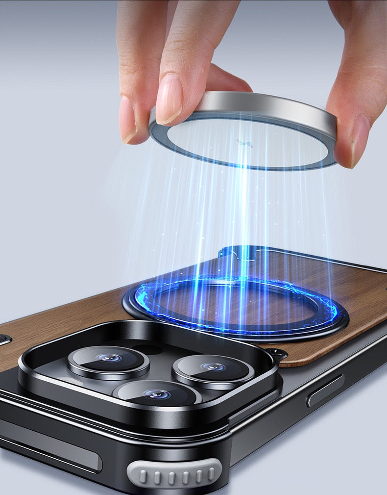 Luxury Designed Magnetic Walnut Metal Phone Case