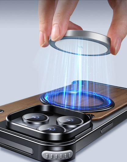 Luxury Designed Magnetic Walnut Metal Phone Case