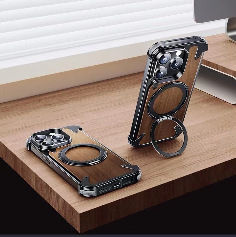 Luxury Designed Magnetic Walnut Metal Phone Case