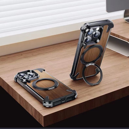 Luxury Designed Magnetic Walnut Metal Phone Case