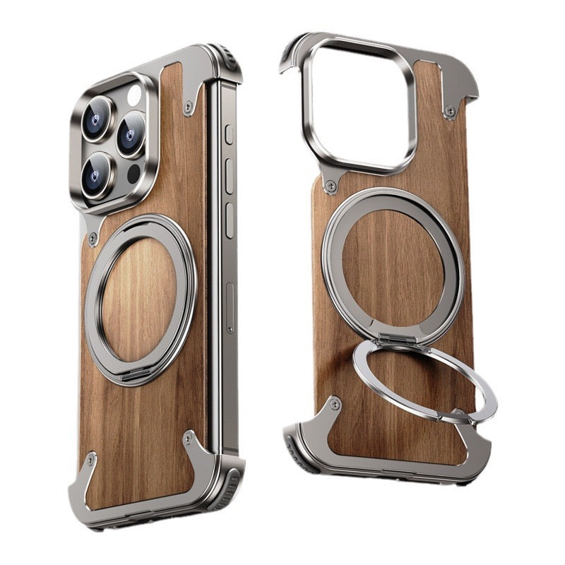 Luxury Designed Magnetic Walnut Metal Phone Case