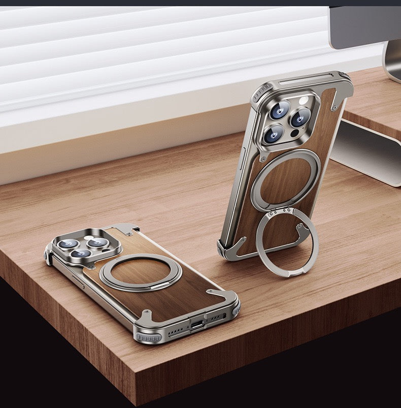 Luxury Designed Magnetic Walnut Metal Phone Case