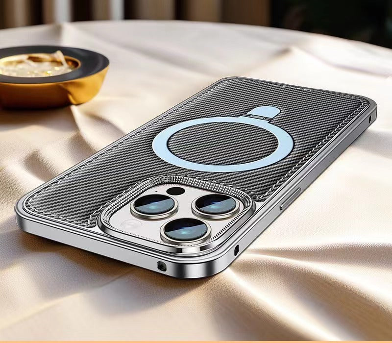 Business Leather Metal Frame Magnetic Phone Case