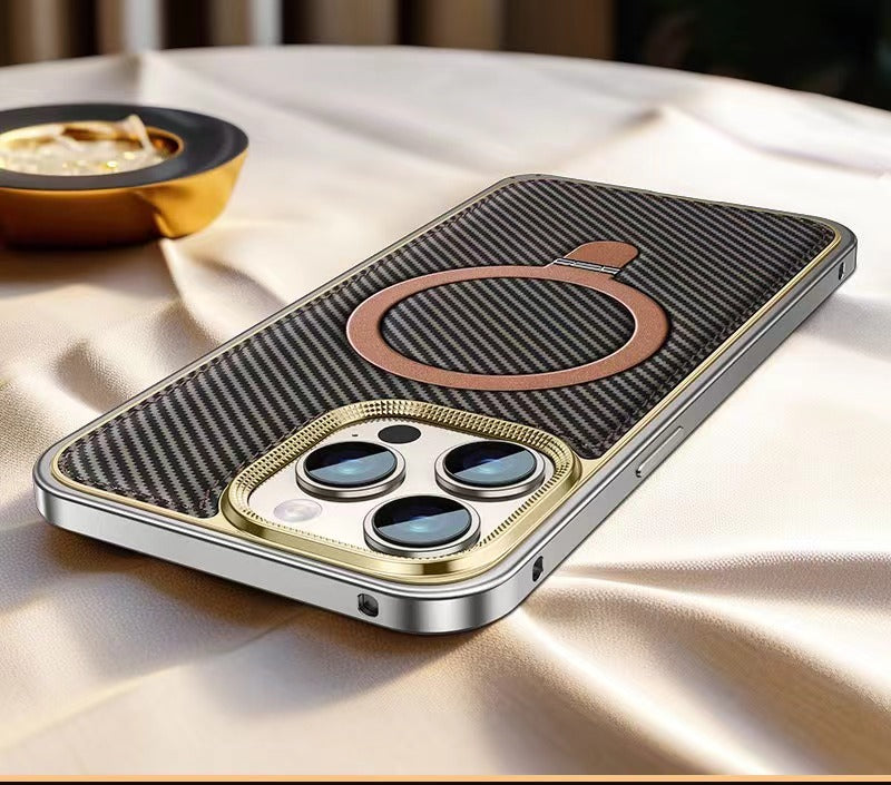 Business Leather Metal Frame Magnetic Phone Case