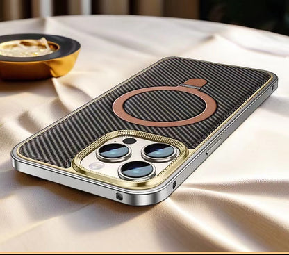 Business Leather Metal Frame Magnetic Phone Case