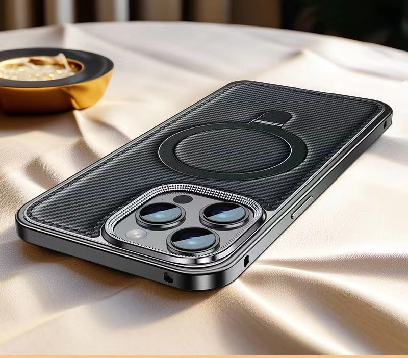 Business Leather Metal Frame Magnetic Phone Case