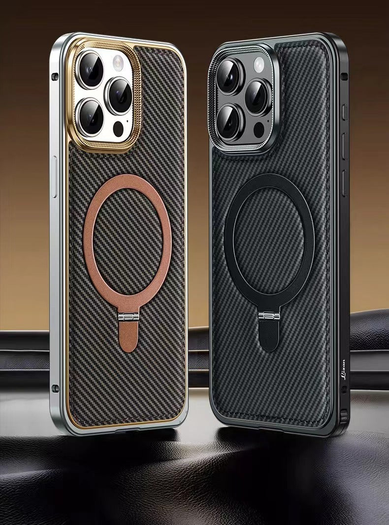 Business Leather Metal Frame Magnetic Phone Case