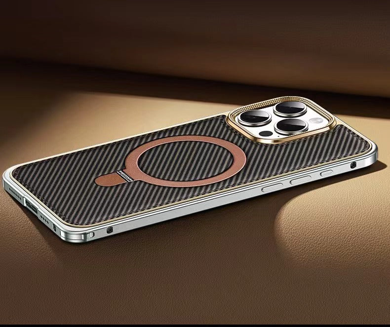 Business Leather Metal Frame Magnetic Phone Case