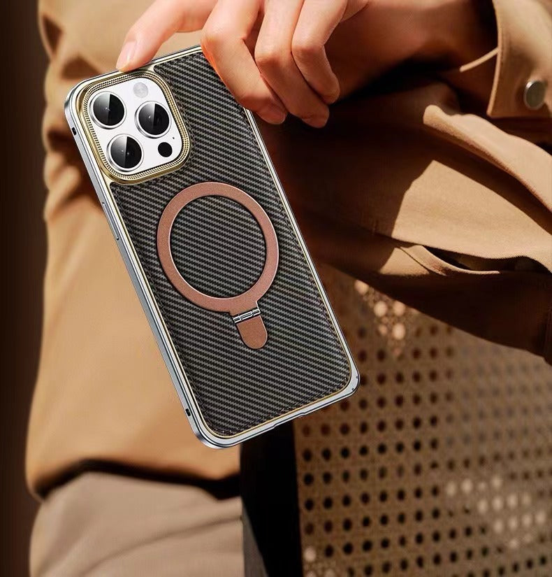 Business Leather Metal Frame Magnetic Phone Case
