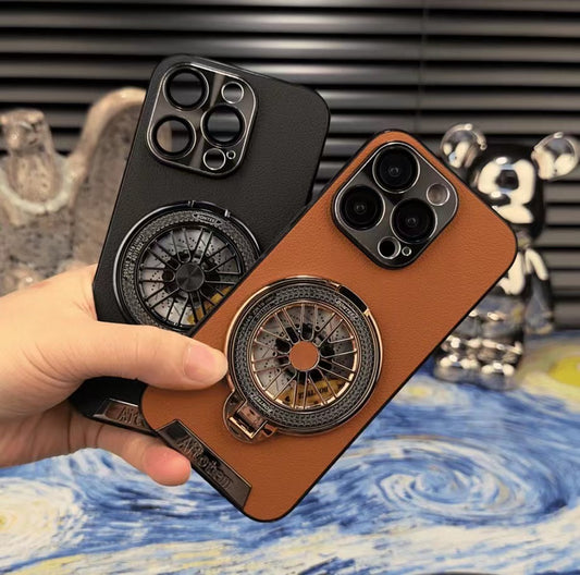 Starlight Art Spinning Gyro Stand Leather Phone Case