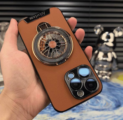 Starlight Art Spinning Gyro Stand Leather Phone Case