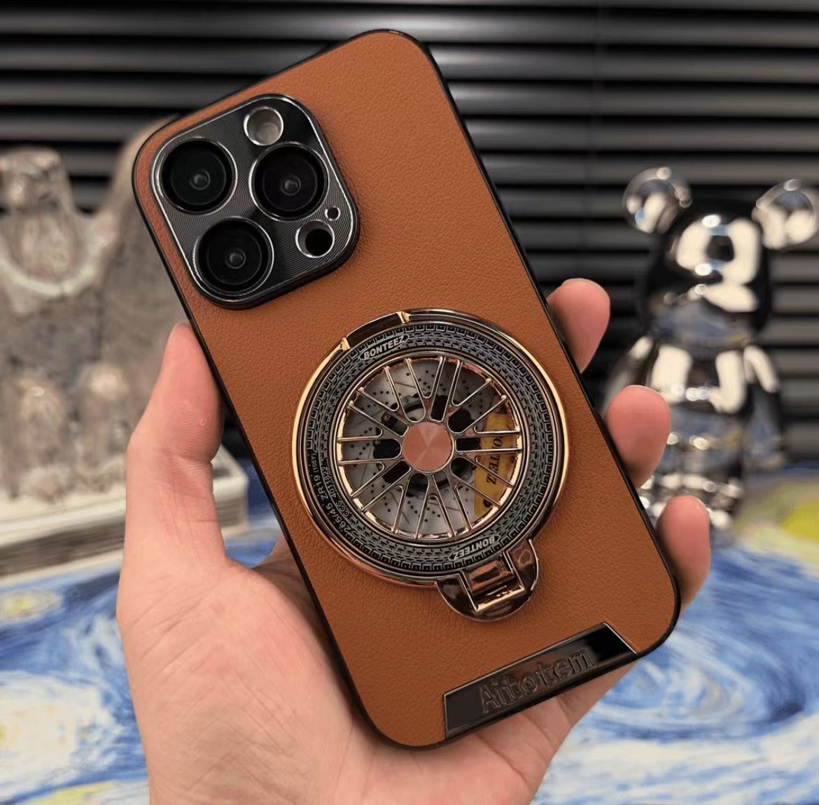 Starlight Art Spinning Gyro Stand Leather Phone Case