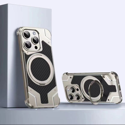 Magnetic Metal Carbon Fiber Rotating Bracket Phone Case