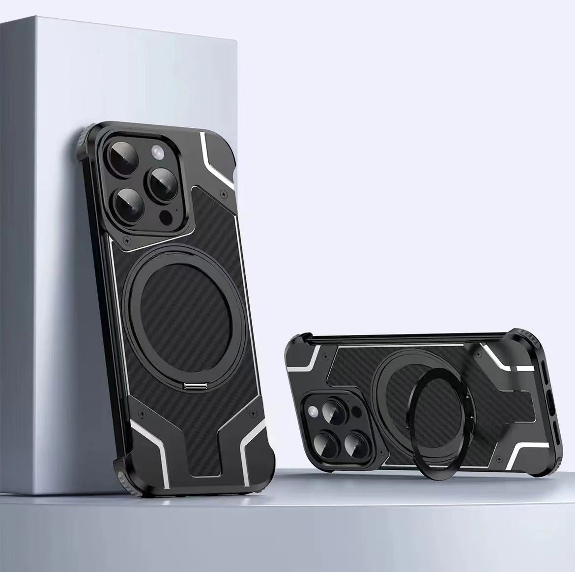 Magnetic Metal Carbon Fiber Rotating Bracket Phone Case
