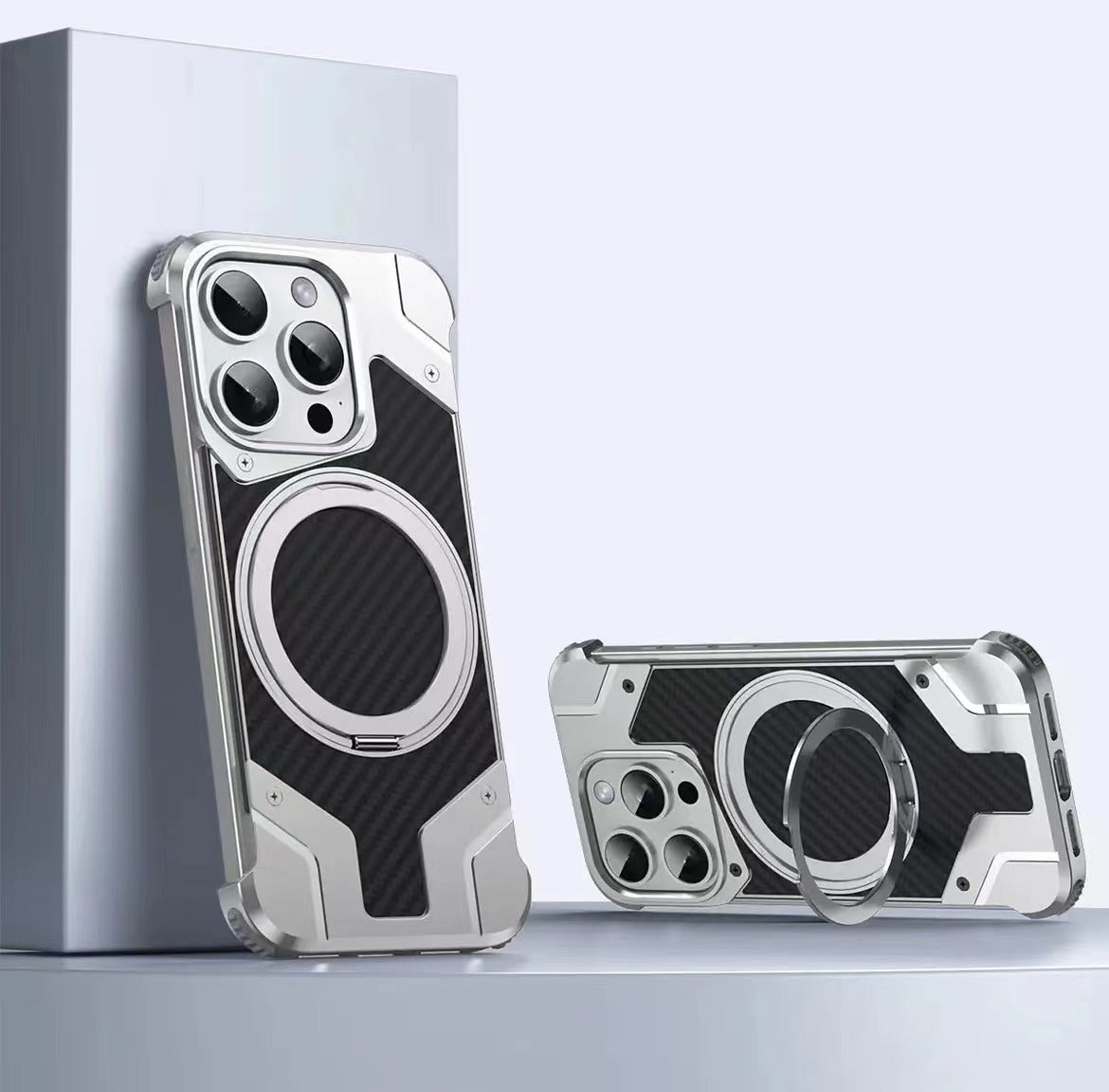 Magnetic Metal Carbon Fiber Rotating Bracket Phone Case
