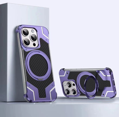Magnetic Metal Carbon Fiber Rotating Bracket Phone Case