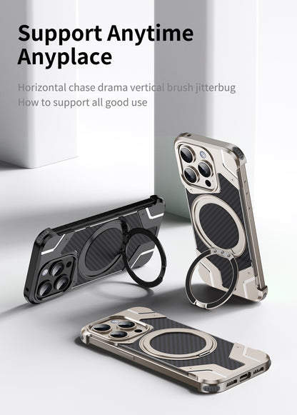 Magnetic Metal Carbon Fiber Rotating Bracket Phone Case