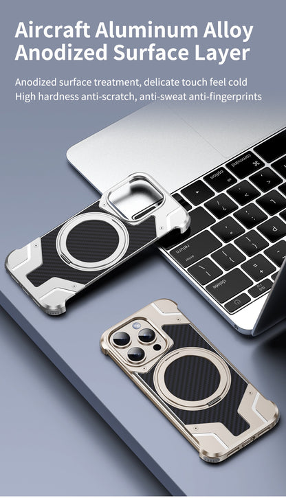 Magnetic Metal Carbon Fiber Rotating Bracket Phone Case
