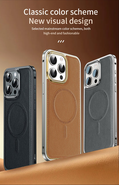 Business Leather Metal Frame Magnetic Phone Case
