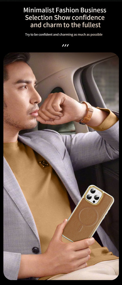 Business Leather Metal Frame Magnetic Phone Case
