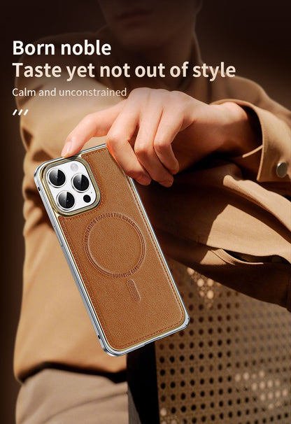 Business Leather Metal Frame Magnetic Phone Case