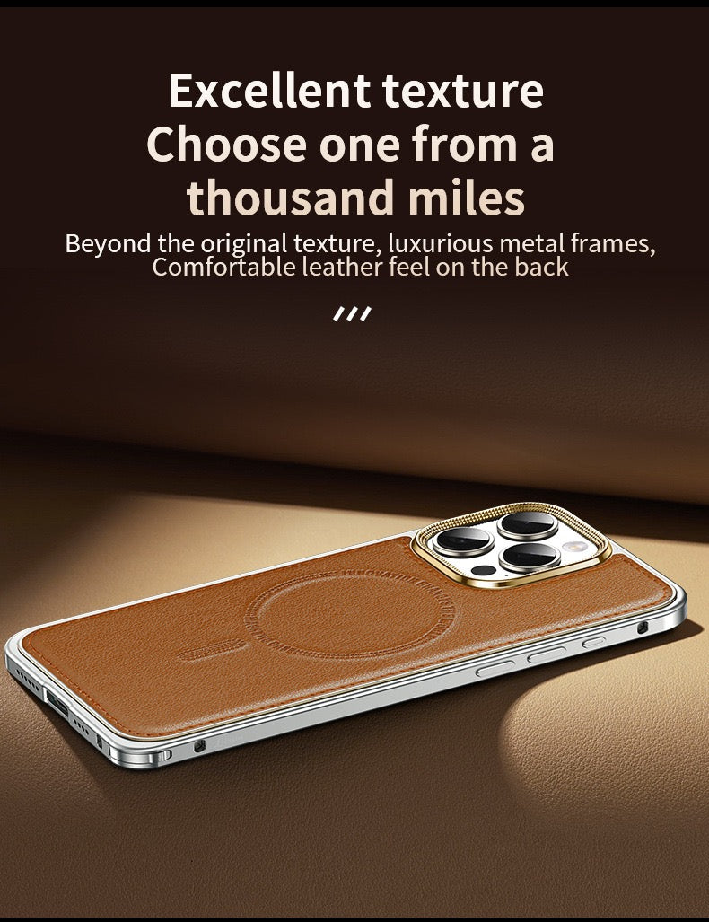 Business Leather Metal Frame Magnetic Phone Case