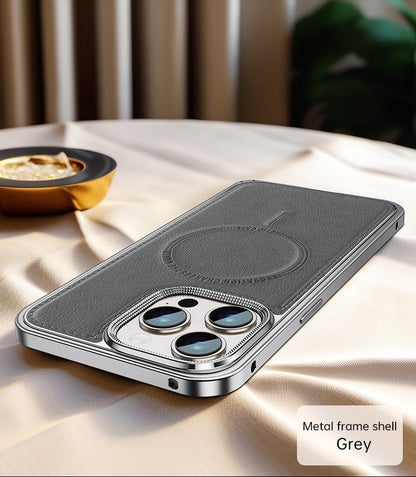 Business Leather Metal Frame Magnetic Phone Case