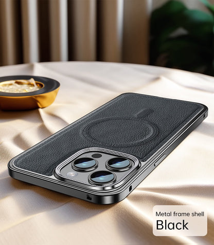 Business Leather Metal Frame Magnetic Phone Case
