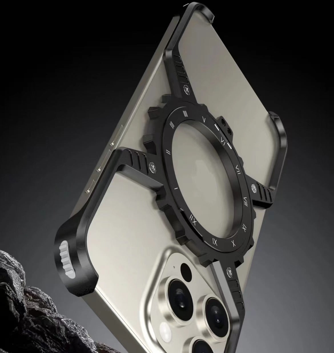 Mechanical Gear Luminous Rotating Bracket Magnetic Phone Case