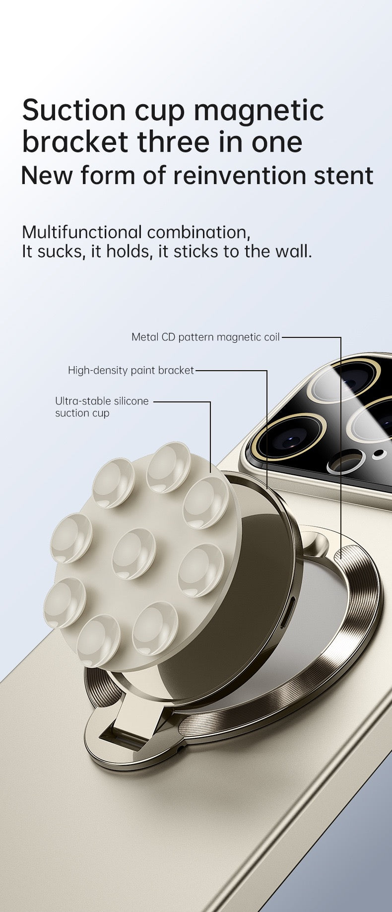 Large window lens protection suction cup magnetic stand phone case