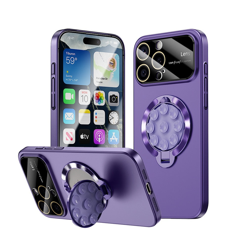 Large window lens protection suction cup magnetic stand phone case