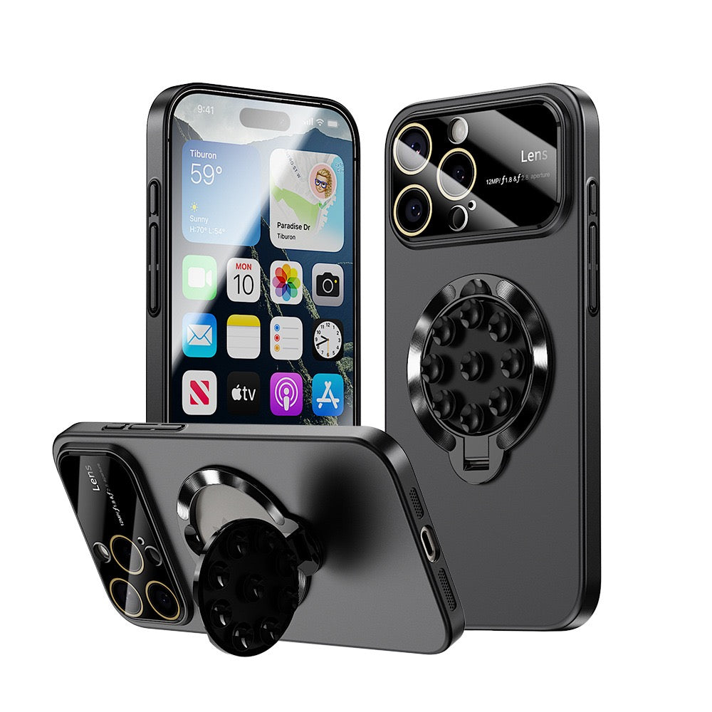 Large window lens protection suction cup magnetic stand phone case
