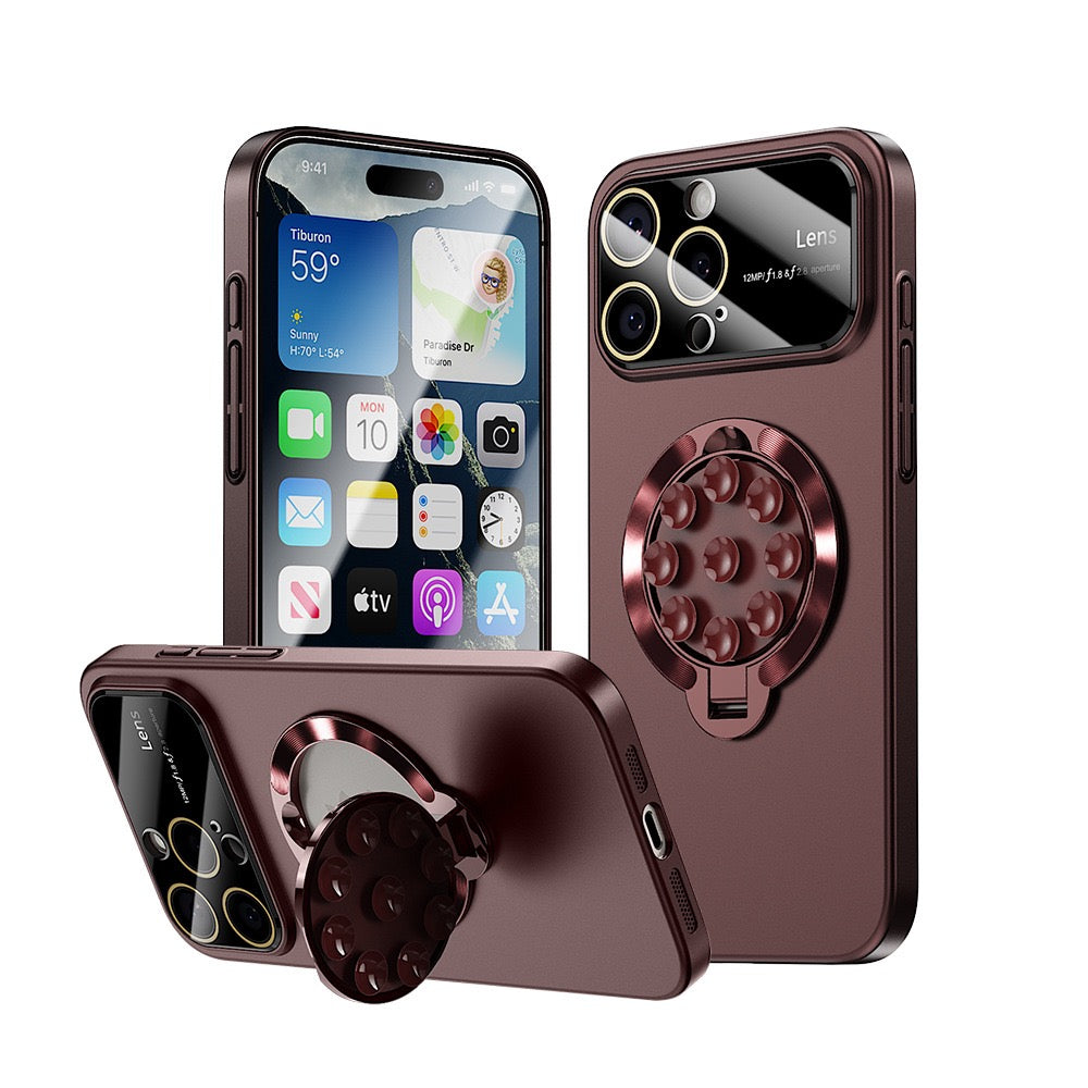 Large window lens protection suction cup magnetic stand phone case