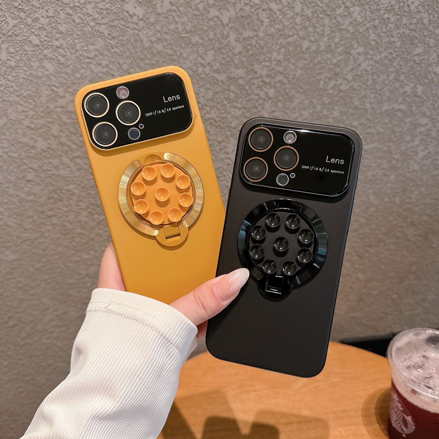 Large window lens protection suction cup magnetic stand phone case