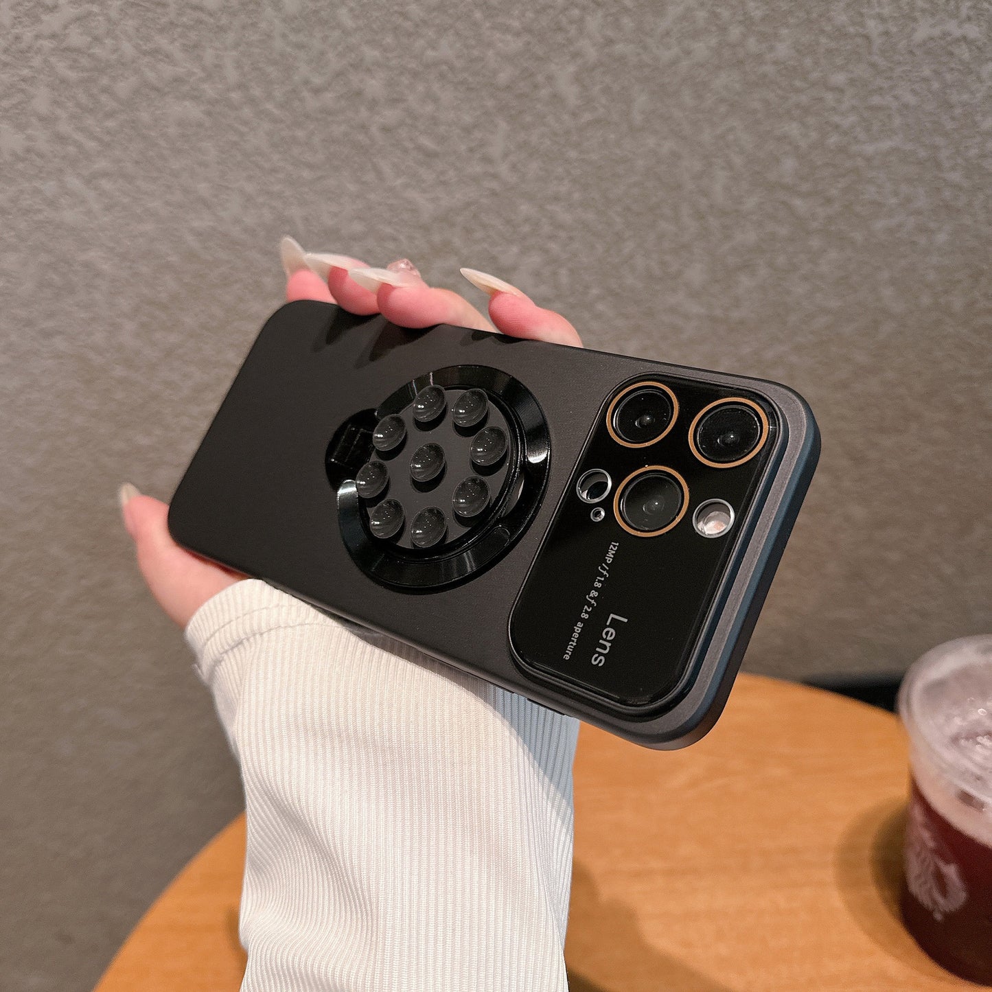 Large window lens protection suction cup magnetic stand phone case