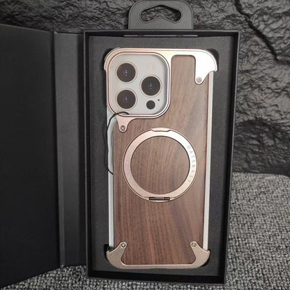 Luxury Designed Magnetic Walnut Metal Phone Case
