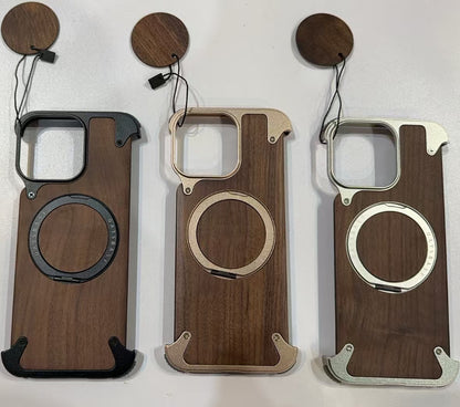 Luxury Designed Magnetic Walnut Metal Phone Case