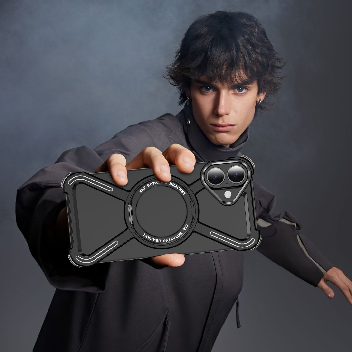 New Skeleton Metal Rotating Bracket Magnetic Phone Case