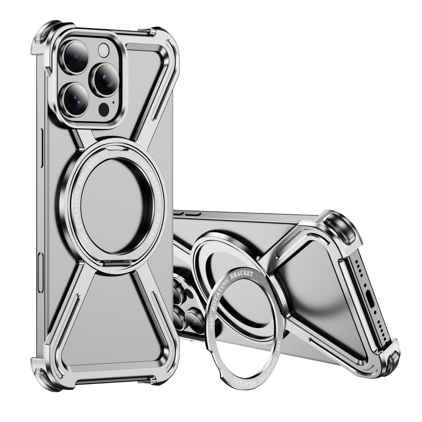 New Skeleton Metal Rotating Bracket Magnetic Phone Case
