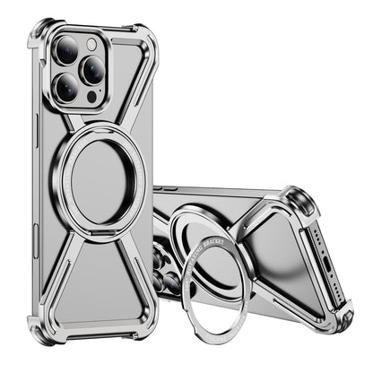 New Skeleton Metal Rotating Bracket Magnetic Phone Case