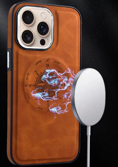 Leather Nautical Compass Magnetic Anti-fall Phone Case