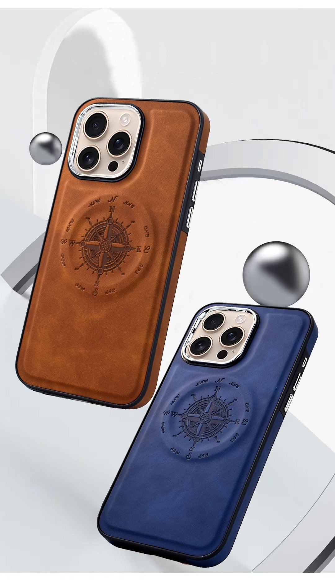 Leather Nautical Compass Magnetic Anti-fall Phone Case