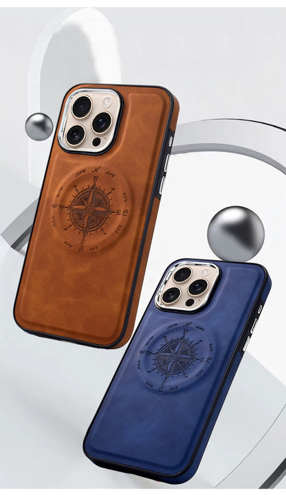 Leather Nautical Compass Magnetic Anti-fall Phone Case
