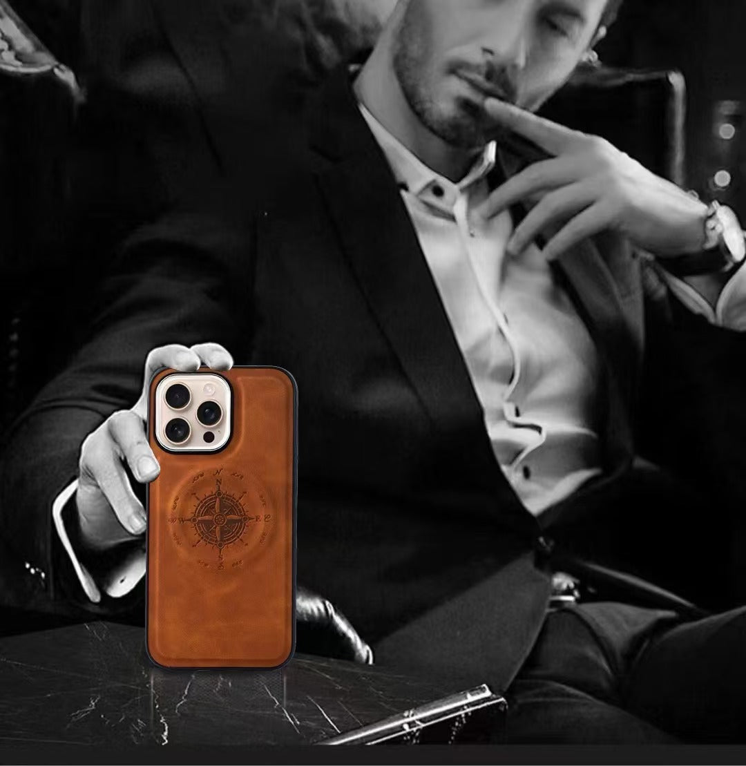 Leather Nautical Compass Magnetic Anti-fall Phone Case