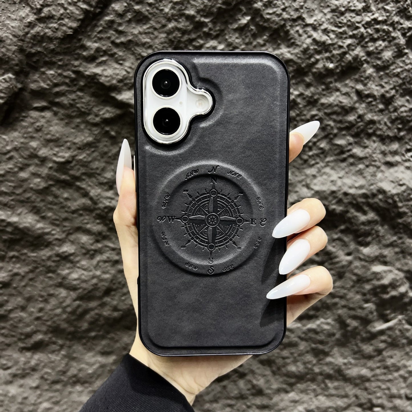 Leather Nautical Compass Magnetic Anti-fall Phone Case