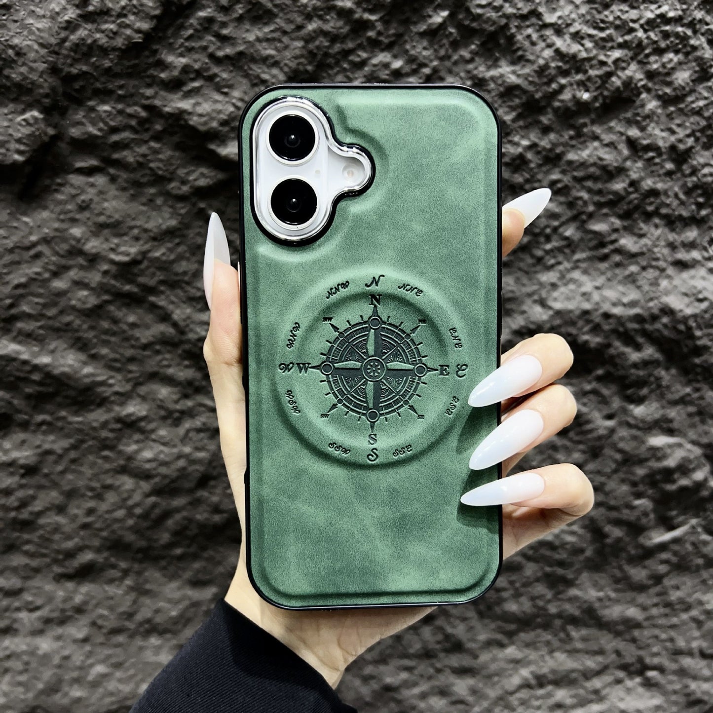 Leather Nautical Compass Magnetic Anti-fall Phone Case