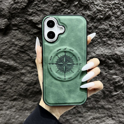Leather Nautical Compass Magnetic Anti-fall Phone Case